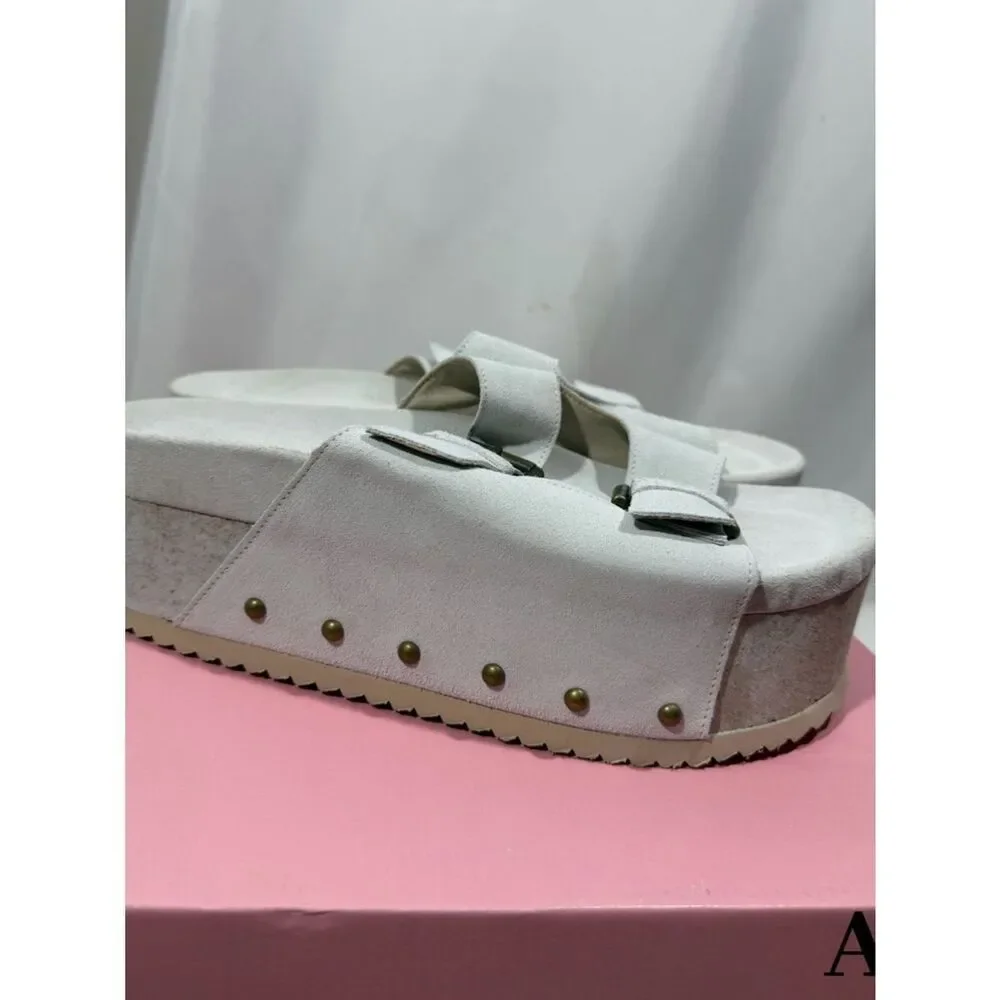 INTENTIONALLY BLANK White Studded Platform Slide Sandals